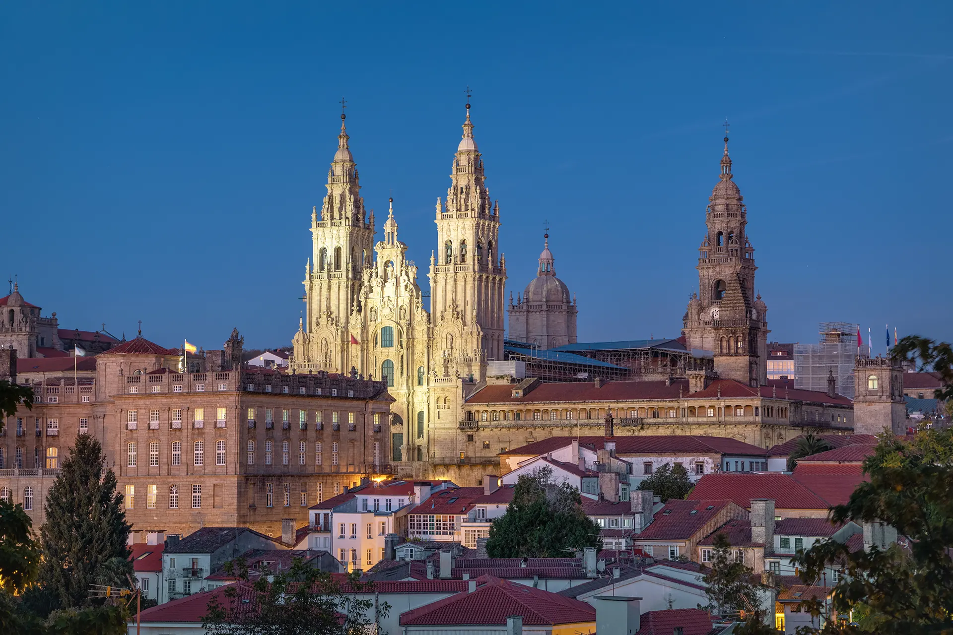 santiago de compostela spain illuminated cathedr utc